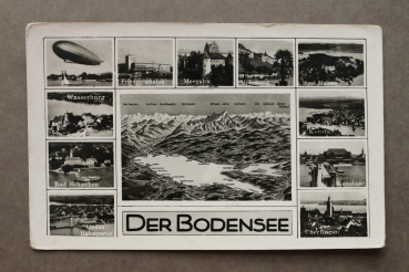 Ansichtskarte AK Bodensee 1916 Mehrbildkarte Zeppelin Landkarte